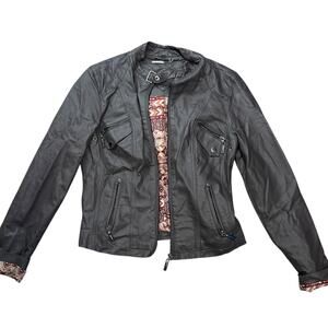 JouJou Soft Faux Leather Gray Brown Jacket Zippers Pockets Lined Small